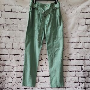 Happy Nature Kate Hudson Green Belted Button Fly Straight Leg Pants Size 6